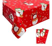2 Pack Plastic Christmas Table Cloth for Party Rectangular 54 x 108 inch Large Disposable Christmas Table Cloth Red Table Cover Xmas Party Tablecloth Christmas Table Cloth for Kids Party Decorations