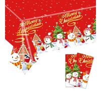 2 Pack Plastic Christmas Table Cloth Rectangular 54 x 108 inch Large Disposable Christmas Table Cloth Red Table Cover Christmas Party Tablecloth Xmas Table Cloth for Kids Christmas Party Decorations