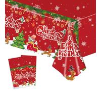 2 Pack Plastic Christmas Table Cloth Rectangular 54 x 108 inch Large Disposable Christmas Table Cloth Red Table Cover Christmas Party Tablecloth Xmas Table Cloth for Kids Christmas Party Decorations