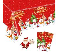 2 Pack Plastic Christmas Table Cloth Rectangular 54 x 108 inch Large Red Merry Christmas Snowman Party Table Cloth Disposable Christmas Tablecloth Xmas Table Cloth for Kids Christmas Party Table Cover