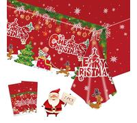 2 Pack Plastic Christmas Table Cloth Rectangular 54 x 108 inch Large Red Santa Claus Elk Car Party Table Cloth Disposable Christmas Tablecloth Xmas Table Cloth for Kids Christmas Party Table Cover