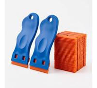 2 Pack Plastic Scraper with 100 Plastic Razor Blades, Non-Scratch Label Scraper Tool Kit for Glass, Stove, and Windows - Safe Adhesive Remover for Stickers, Decals, Caulk, and Gasket Removal