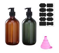 2 Pack Plastic Soap Dispenser with Pump, 500ml/17oz Refillable Pump Bottle Dispenser for Kitchen, Bathroom, Liquid Soap, Hand Soap, Dish Soap, Shampoo, Conditioner, with Funnel and Label Paper