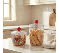 2 Pack Plastic Sweet Jars with Lids - 900ml & 1400ml Clear Biscuit Jar Cookie Storage Container Sealed Empty Sweet Jars with Decorative Red Knob & Silicone Seal for Kitchen Coffee Tea Candy Snack