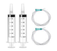 2 Pack Plastic Syringe 60 ml with Tube Measuring Feeding Syringes with Cap Liquid Spritze for Fluid Oil Suction Pet Food Dosierspritze and Multiple Uses (Individual Package)