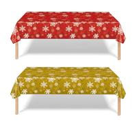 2 Pack Plastic Tablecloths, 137*274cm Gold & Red Snowflower Xmas Table Covers for Large Christmas Party, Winter Holiday, Table Décor