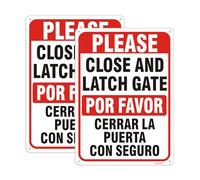 (2 Pack) Please Close and Latch Gate Sign Bilingual English Spanish, 10"x7" Keep Gate Closed and Locked Sign, Rust Free Reflective Aluminum, Fade/Weather Resistant, UV Protected, Easy to Install