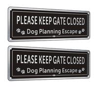 2 Pack Please Close the Gate Sign Dog, Beware of the Dogs Sign Outdoor Gate | Brushed Aluminium 25x9 cm Keep Gate Closed Signs with Adhesive Backing, Weather/Fade Resistant Reflective Warning Sign