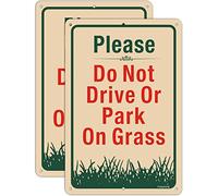 2 Pack Please Do Not Drive Or Park On Grass Yard Signs 12 x 8 Inches No Parking Grass Lawn Signs Metal Reflective Sturdy Rust Aluminum Waterproof Easy to Install Outdoor Use