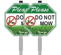 2 Pack Please Do Not Mow Metal Signs with Stake, 10" x 10" Reflective Aluminum Sign with 28" Alloy Stake, Fade Resistant Easy Installation