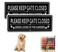 2 Pack Please Keep Gate Closed Signs - Funny Dog Loose in The Garden Pet Safety Warning Signs for Fence, Yard, Outdoor Gate - Rust-Free, Weatherproof & Easy to Install