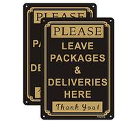 2 Pack Please Leave Deliveries and Packages Here Thank You Signs, 10x 7 Inches Package Delivery Sign, Metal Reflective Sturdy Rust Aluminum Waterproof