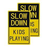 (2 Pack) Please Slow Down Children Playing Signs 12" x 8" with Kids at Play Caution Sign