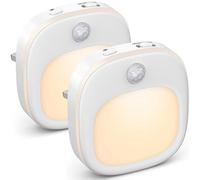 2 Pack Plug-in Motion Sensor Night Light - 3 Colours, Dimmable, Indoors, Suitable for Hallway, Bedroom, Kids, Stairs, Kitchen