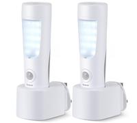 2-Pack Plug in Motion Sensor Night Light, 4 in 1 Emergency Light with Rechargeable Base, Bright Power Failure Light, Portable Emergency Torch, Plug in Night Light for Hallway Stairs Nursery Bedroom
