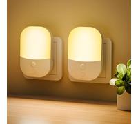 2 Pack Plug in Night Light with Dusk to Dawn Photocell Sensor, 5 Adjustable Brightness Levels, ON/Off/AUTO Modes, 3000K Warm White LED Night Light for Baby, Hallways, Stairs, Bedrooms, Kitchens, 0.3W