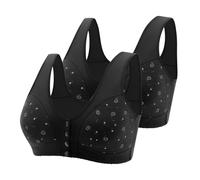 2 Pack Plus Size Daisy Bra for Seniors, Front Fastening Bras for the Elderly, Comfortable Front Closure Button Bra Cotton Bras Full Coverage Everyday Bra Wirefree Wireless Sports Bra for Older Women