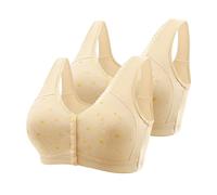 2 Pack Plus Size Daisy Bra for Seniors, Front Fastening Bras for the Elderly, Comfortable Front Closure Button Bra Cotton Bras Full Coverage Everyday Bra Wirefree Wireless Sports Bra for Older Women