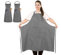2 Pack Plus Size Waterproof Chef Apron with 2 Pockets for Men Women, Gray