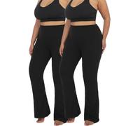2 Pack Plus Size Women's Super Soft High Waisted Flare Pants, Leggings Tummy Control Soft Bootleg Bell Bottoms Cycling
