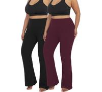 2 Pack Plus Size Women's Super Soft High Waisted Flare Pants, Leggings Tummy Control Soft Bootleg Bell Bottoms Cycling