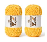 2 Pack Plush Chenille Chunky Yarn - Fluffy Velvet Yarns Crochet for Blanket Knitting and Crocheting - Soft Baby Yarn for Crocheting - Amigurumi Crochet Yarns 100g (87yds) (2 Golden Yellow)