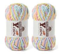2 Pack Plush Chenille Chunky Yarn - Fluffy Velvet Yarns Crochet for Blanket Knitting and Crocheting - Soft Baby Yarn for Crocheting - Amigurumi Crochet Yarns 100g (87yds) (2 Macaron)