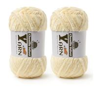 2 Pack Plush Chenille Chunky Yarn - Fluffy Velvet Yarns Crochet for Blanket Knitting and Crocheting - Soft Baby Yarn for Crocheting - Amigurumi Crochet Yarns 100g (87yds) (2 Milky White)