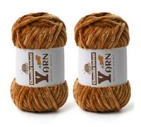 2 Pack Plush Chenille Chunky Yarn - Fluffy Velvet Yarns Crochet for Blanket Knitting and Crocheting - Soft Baby Yarn for Crocheting - Amigurumi Crochet Yarns 100g (87yds) (2 Brown)