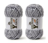 2 Pack Plush Chenille Chunky Yarn - Fluffy Velvet Yarns Crochet for Blanket Knitting and Crocheting - Soft Baby Yarn for Crocheting - Amigurumi Crochet Yarns 100g (87yds) (2 Light Gray)