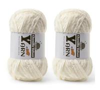 2 Pack Plush Chenille Chunky Yarn - Fluffy Velvet Yarns Crochet for Blanket Knitting and Crocheting - Soft Baby Yarn for Crocheting - Amigurumi Crochet Yarns 100g (87yds) (2 White)
