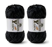 2 Pack Plush Chenille Chunky Yarn - Fluffy Velvet Yarns Crochet for Blanket Knitting and Crocheting - Soft Baby Yarn for Crocheting - Amigurumi Crochet Yarns 100g (87yds) (2 Black)
