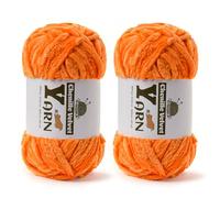 2 Pack Plush Chenille Chunky Yarn - Fluffy Velvet Yarns Crochet for Blanket Knitting and Crocheting - Soft Baby Yarn for Crocheting - Amigurumi Crochet Yarns 100g (87yds) (2 Orange)