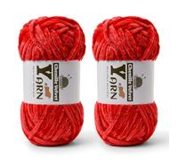 2 Pack Plush Chenille Chunky Yarn - Fluffy Velvet Yarns Crochet for Blanket Knitting and Crocheting - Soft Baby Yarn for Crocheting - Amigurumi Crochet Yarns 100g (87yds) (2 Red)