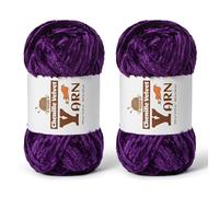 2 Pack Plush Chenille Chunky Yarn - Fluffy Velvet Yarns Crochet for Blanket Knitting and Crocheting - Soft Baby Yarn for Crocheting - Amigurumi Crochet Yarns 100g (87yds) (2 Violets)