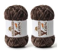 2 Pack Plush Chenille Chunky Yarn - Fluffy Velvet Yarns Crochet for Blanket Knitting and Crocheting - Soft Baby Yarn for Crocheting - Amigurumi Crochet Yarns 100g (87yds) (2 Coffee)