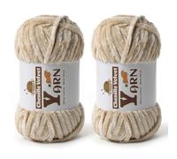 2 Pack Plush Chenille Chunky Yarn - Fluffy Velvet Yarns Crochet for Blanket Knitting and Crocheting - Soft Baby Yarn for Crocheting - Amigurumi Crochet Yarns 100g (87yds) (2 Beige)