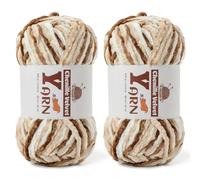 2 Pack Plush Chenille Chunky Yarn - Fluffy Velvet Yarns Crochet for Blanket Knitting and Crocheting - Soft Baby Yarn for Crocheting - Amigurumi Crochet Yarns 100g (87yds) (2 White Coffee)