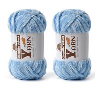 2 Pack Plush Chenille Chunky Yarn - Fluffy Velvet Yarns Crochet for Blanket Knitting and Crocheting - Soft Baby Yarn for Crocheting - Amigurumi Crochet Yarns 100g (87yds) (2 Azure)