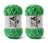 2 Pack Plush Chenille Chunky Yarn - Fluffy Velvet Yarns Crochet for Blanket Knitting and Crocheting - Soft Baby Yarn for Crocheting - Amigurumi Crochet Yarns 100g (87yds) (2 Christmas Green)