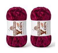 2 Pack Plush Chenille Chunky Yarn - Fluffy Velvet Yarns Crochet for Blanket Knitting and Crocheting - Soft Baby Yarn for Crocheting - Amigurumi Crochet Yarns 100g (87yds) (2 Burgundy)