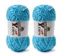 2 Pack Plush Chenille Chunky Yarn - Fluffy Velvet Yarns Crochet for Blanket Knitting and Crocheting - Soft Baby Yarn for Crocheting - Amigurumi Crochet Yarns 100g (87yds) (2 Lake Blue)