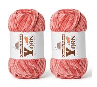 2 Pack Plush Chenille Chunky Yarn - Fluffy Velvet Yarns Crochet for Blanket Knitting and Crocheting - Soft Baby Yarn for Crocheting - Amigurumi Crochet Yarns 100g (87yds) (2 Gray Pink)