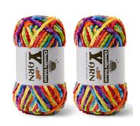 2 Pack Plush Chenille Chunky Yarn - Fluffy Velvet Yarns Crochet for Blanket Knitting and Crocheting - Soft Baby Yarn for Crocheting - Amigurumi Crochet Yarns 100g (87yds) (2 Rainbow)