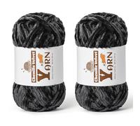 2 Pack Plush Chenille Chunky Yarn - Fluffy Velvet Yarns Crochet for Blanket Knitting and Crocheting - Soft Baby Yarn for Crocheting - Amigurumi Crochet Yarns 100g (87yds) (2 Carbon Grey)