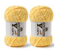2 Pack Plush Chenille Chunky Yarn - Fluffy Velvet Yarns Crochet for Blanket Knitting and Crocheting - Soft Baby Yarn for Crocheting - Amigurumi Crochet Yarns 100g (87yds) (2 Light Yellow)