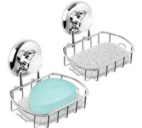 2 - Pack Polished Stainless Steel Suction Soap Holder Hooks & Adhesive/Glue Mount For Shower & Bathroom
