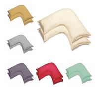 2 Pack Poly-Cotton Plain Dyed V Shaped Pillow Cases Covers - Orthopedic Pregnancy Maternity Back & Neck Support Nursing V Pillowcase Pair (Cream)