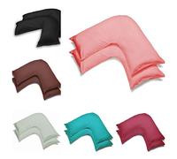 2 Pack Poly-Cotton Plain Dyed V Shaped Pillow Cases Covers - Orthopedic Pregnancy Maternity Back & Neck Support Nursing V Pillowcase Pair (Pink)