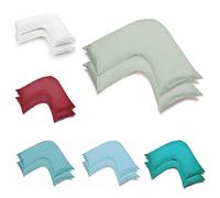 2 Pack Poly-Cotton Plain Dyed V Shaped Pillow Cases Covers - Orthopedic Pregnancy Maternity Back & Neck Support Nursing V Pillowcase Pair (Silver)